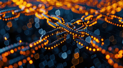 Poster - Close-up of glowing interconnected chains with bokeh effect