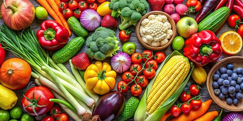 Poster - Assortment of fresh and colorful fruits and vegetables , fresh, colorful, organic, healthy, produce, market, vibrant, natural