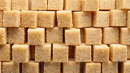 Poster - Background of stacked cubes of sweet cane sugar, refined , sugar, sweet, cubes, white, refined, background, ingredient, cooking