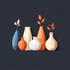 Poster - set of vases isolated on black