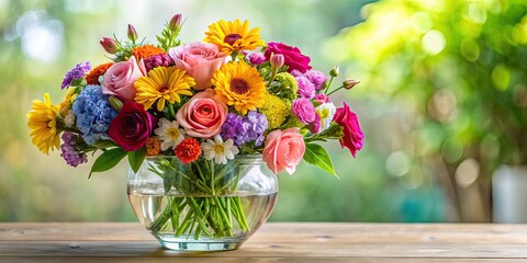 Poster - Beautiful arrangement of colorful flowers in a crystal vase, bouquet, vibrant, blossoms, floral, decoration, arrangement