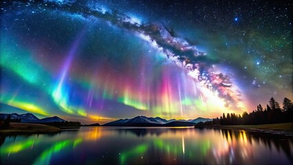 Wall Mural - beautiful display of aurora lights over a milky way galaxy, aurora, lights, milky way, galaxy, stars
