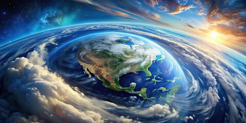 Sticker - Beautiful high angle view of planet Earth with vibrant colors and swirling clouds, Earth, planet, world, globe