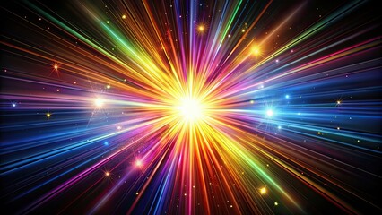 Sticker - Colorful abstract star burst light explosion on black background, abstract, colorful, star burst, explosion, light