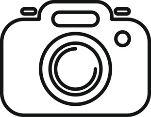 Poster - simple black and white line art icon of a digital camera is depicted, symbolizing photography and di