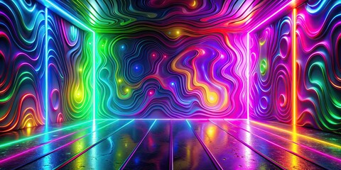 Poster - Abstract trendy neon surface with colorful psychedelic background and fluorescent glow texture , neon, surface