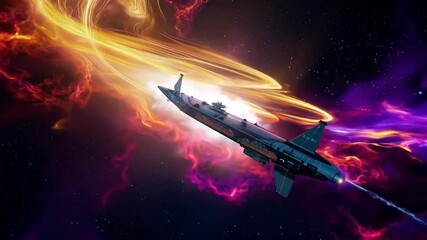 Wall Mural - spacecraft journeying through a vibrant cosmic nebula