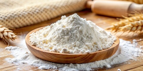 Poster - Close up of a flour, baking, ingredient, powder, white, texture, cooking, kitchen, close-up, organic, natural, food, background