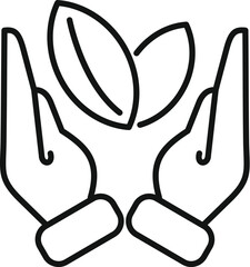 Poster - Line drawing of two hands holding growing leaves symbolizing environmental protection and care
