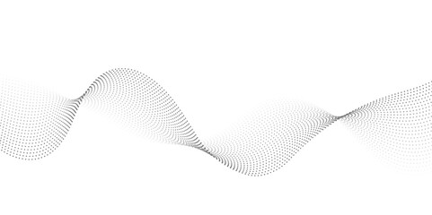 Poster - abstract gray color wave curve dots lines background with flowing particles. digital halftone energy