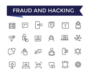 Poster - fraud and hacking line icons set with editable stroke collection for web and ui. line icons pack. ve