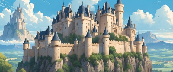 Wall Mural - castle in france anime cartoon illustration art design