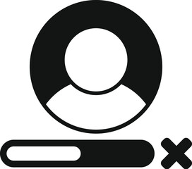 Sticker - Black and white icon of a user account being deleted, with a progress bar showing the status of the deletion