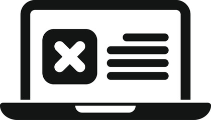 Sticker - Black and white icon of a laptop displaying a delete icon, representing an unsuccessful operation or task