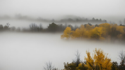 Poster - Autumn forest in thick fog