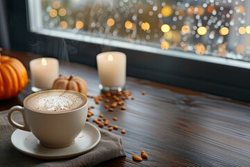 Wall Mural - Cozy Autumn Afternoon With a Warm Drink by the Window