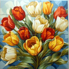 Vibrant Tulip Mosaic Wall Art