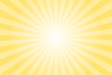 Poster - Sun ray vector tan yellow background. Radial beam sunrise or sunset light retro design illustration. Light sunburst glowing background.