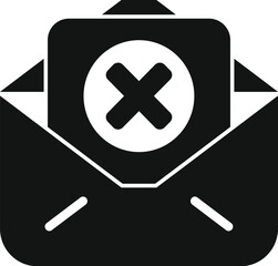 Poster - black silhouette icon of an envelope containing a document with a cross mark, symbolizing an unsent 