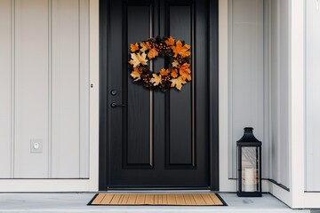 Autumnal Welcome on a Black Door