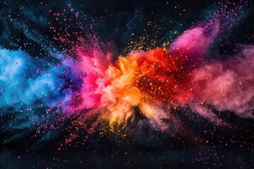 Poster - multicolored powder explodes in a vibrant burst against a dark background