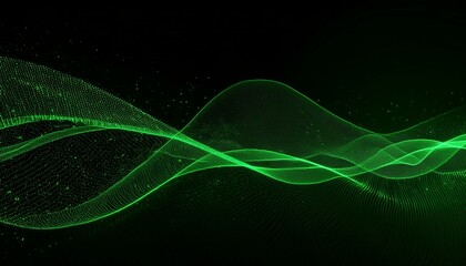 Attract Green Line, Abstract Waving Line, Green Line on Black Background, Copy Space