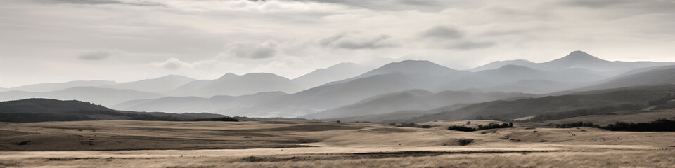 Wall Mural - wide panoramic photo of desert dry mountainous terrain