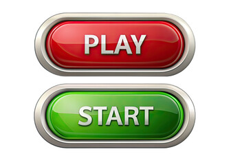 Wall Mural - two glossy buttons with metallic borders, one red with the word play and the other green with the wo