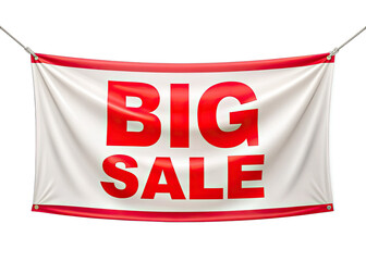 Wall Mural - a white banner with red text that reads big sale is hanging from two ropes on a white background. th