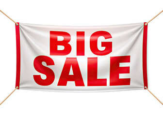 Wall Mural - a white banner with the words big sale in red letters is hanging from ropes against a white backgrou
