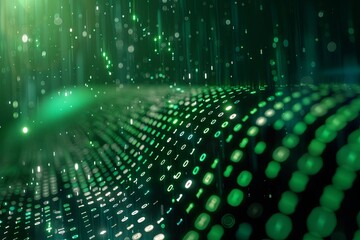 Green dark binary code data streaming background created with Generative AI