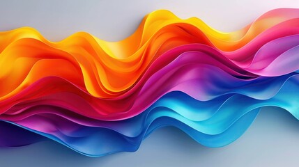 Poster - wavy, colorful, abstract shapes flow across a light gray background