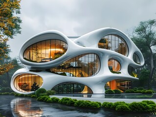 Poster - Futuristic AI Designed Organic Architecture with Innovative Eco Friendly Features