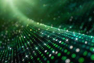 Green dark binary code data streaming background created with Generative AI