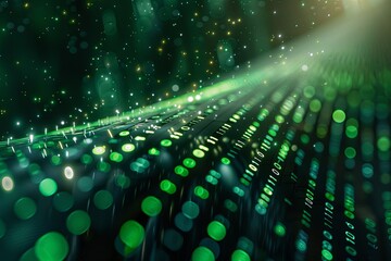 Green dark binary code data streaming background created with Generative AI