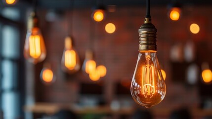 Poster - A vintage Edison bulb with visible filaments glowing warmly, creating a cozy ambiance.