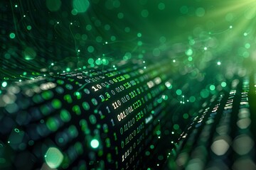 Green dark binary code data streaming background created with Generative AI