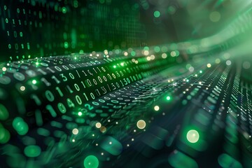 Green dark binary code data streaming background created with Generative AI