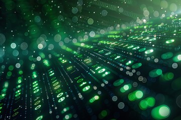 Green dark binary code data streaming background created with Generative AI