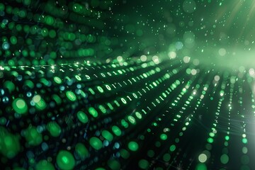 Green dark binary code data streaming background created with Generative AI