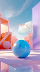 Poster - Blue Sphere in Minimalist Setting