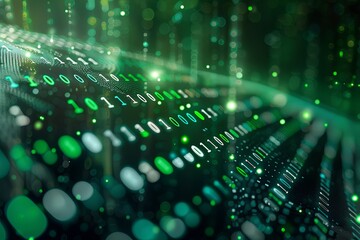Green dark binary code data streaming background created with Generative AI