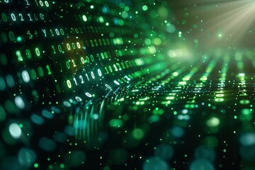 Green dark binary code data streaming background created with Generative AI