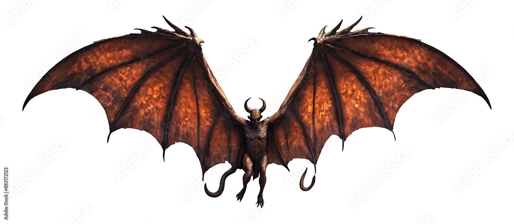 Winged Devil Types A majestic, winged demon with outstretched wings and a fiery red-orange ...