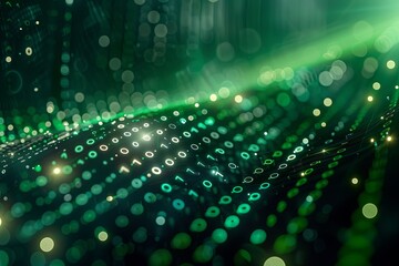 Green dark binary code data streaming background created with Generative AI