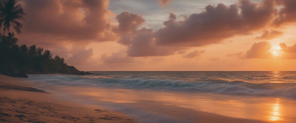 Sticker - Stunning sunset setting over a tropical beach