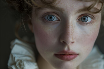 Canvas Print - Portrait of a young girl with freckles and blue eyes