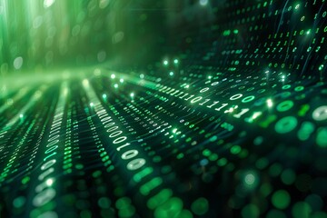 Green dark binary code data streaming background created with Generative AI