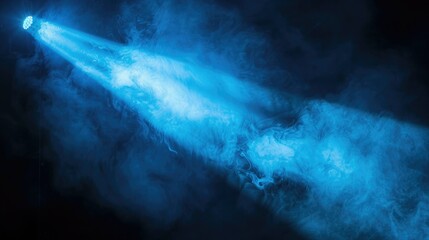 Poster - A dynamic blue spotlight cutting through smoke on a black background, creating a dramatic, stadium-like atmosphere. 