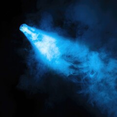 Poster - A vivid blue spotlight piercing through a haze of smoke on a black background, casting a mystical and captivating ambiance. 